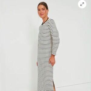 Pomander Place Black and Cream Striped Long Sleeve Dress